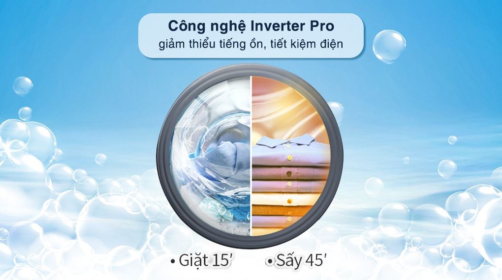 Máy giặt sấy Hisense Inverter giặt 9 kg sấy 6 kg WD90N1Y - Động cơ BLDC Inverter Pro