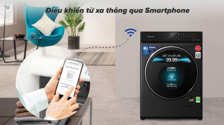 Máy giặt sấy Panasonic Inverter 10.5 kg NA-V105FR1BV - Điều khiển tiện dụng qua ứng dụng trên smartphone