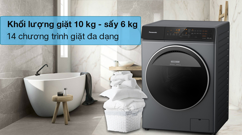 Máy giặt sấy Panasonic Inverter 10kg NA-S106FC1LV lồng ngang - 14 chương trình giặt tự động