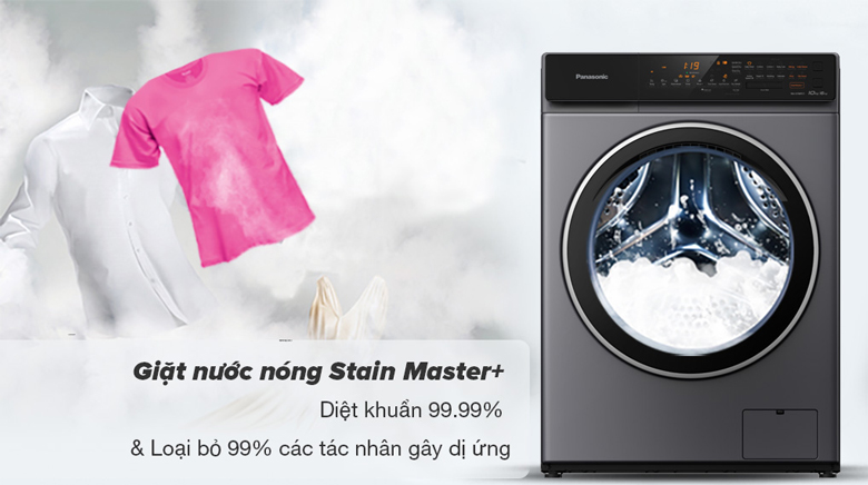 Máy giặt sấy Panasonic Inverter 10kg NA-S106FC1LV lồng ngang - Giặt hơi nước StainMaster+
