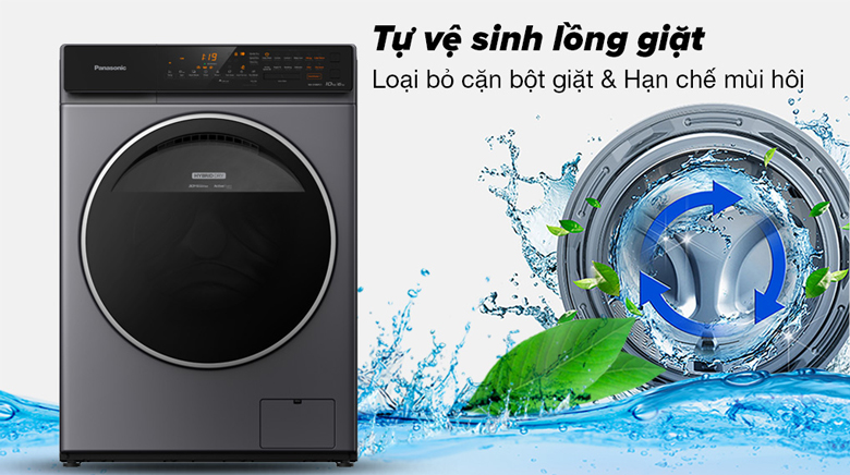 Máy giặt sấy Panasonic Inverter 10kg NA-S106FC1LV lồng ngang - Tự động vệ sinh lồng giặt