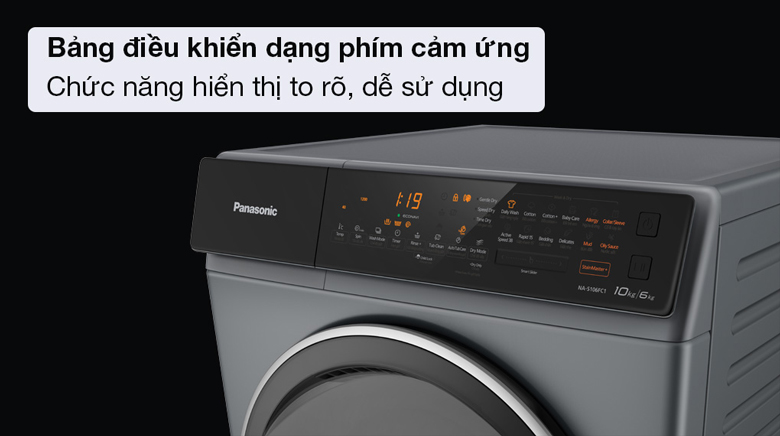 Máy giặt sấy Panasonic Inverter 10kg NA-S106FC1LV lồng ngang - Bảng điều khiển song ngữ Anh Việt