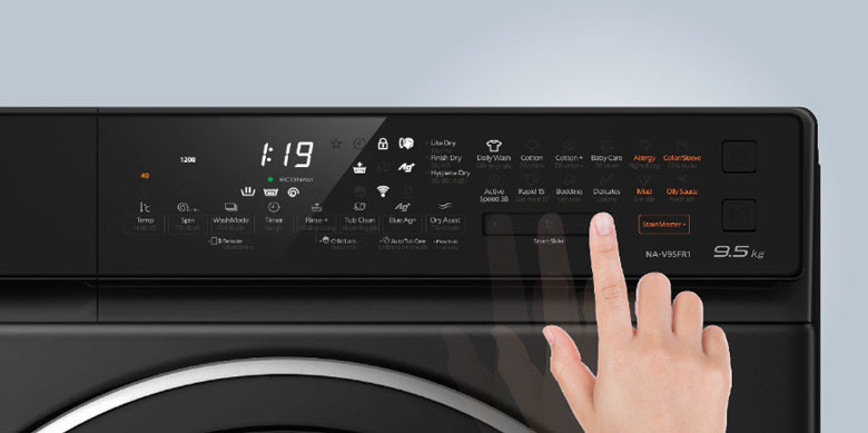 Máy giặt sấy Panasonic Inverter 9.5kg NA-V95FR1BVT lồng ngang - Bảng điều khiển cảm ứng Anh Việt