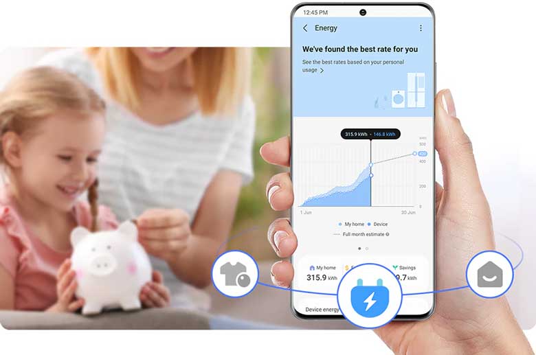Máy giặt sấy Samsung WD14BB944DGMSV- Theo dõi, dự báo mức tiêu thụ điện