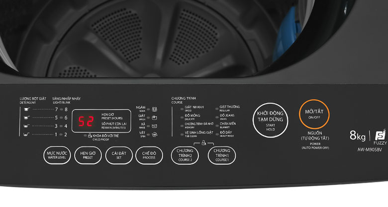 Máy giặt Toshiba 8kg AW-M905BV(MK) lồng đứng - Chương trình giặt cài đặt sẵn