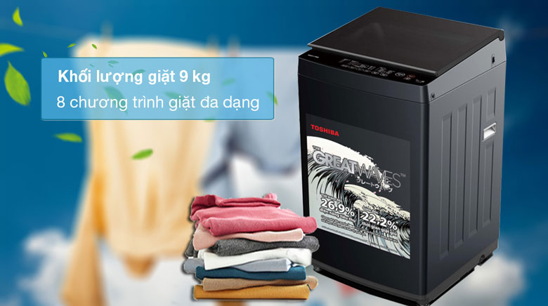 Máy giặt Toshiba 9 kg AW-M1000FV(MK) lồng đứng - Giặt tối đa 9kg