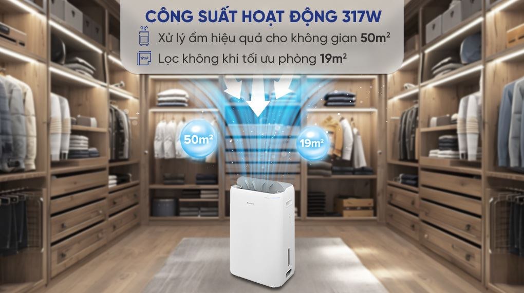 Máy hút ẩm kết hợp lọc không khí Daikin 23 lít/ngày JPF12AV2 - Công suất và độ ồn