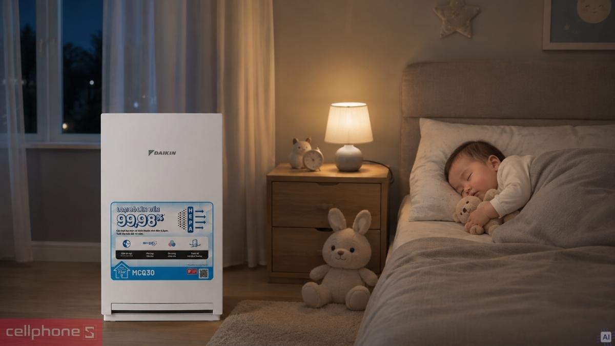 Máy lọc không khí Daikin HEPA 23m² MCQ30ZVM7 Nhập khẩu Malaysia - Chế độ Sleep Mood và tính năng an toàn thông minh