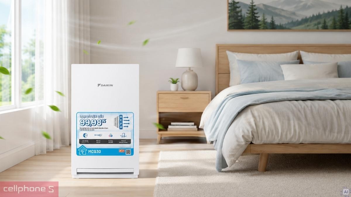 Máy lọc không khí Daikin HEPA 23m² MCQ30ZVM7 Nhập khẩu Malaysia - Công suất tiêu thụ 25W và diện tích lọc phù hợp cho phòng dưới 23m²