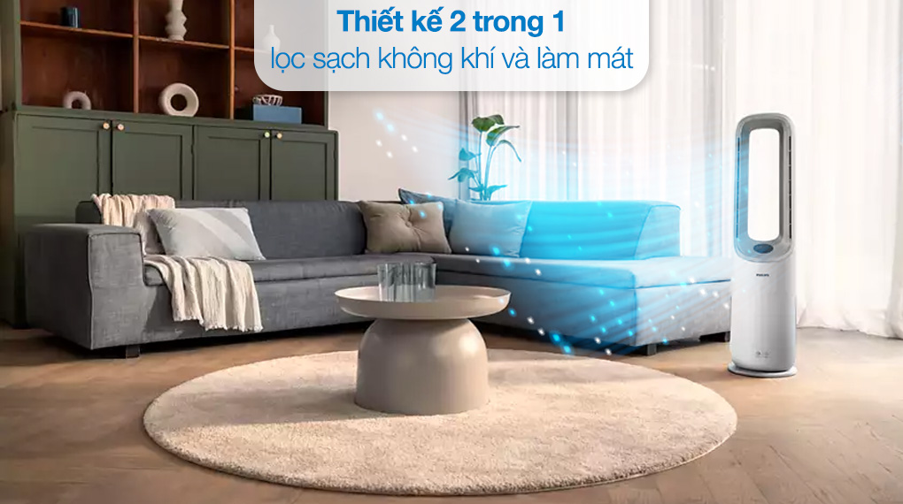 Máy lọc không khí kết hợp quạt Philips Air Performer Series 7000 70m² AMF765/30 - Luồng gió xoay 350°, thiết kế không cánh hiện đại