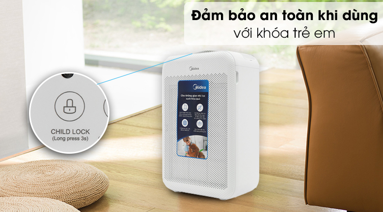 Máy lọc không khí Midea MAP-350GS1 - Tích hợp khóa trẻ em, đảm bảo sử dụng máy an toàn trong gia đình có trẻ nhỏ hơn Máy lọc không khí Midea MAP-350GS1 - Tích hợp khóa trẻ em, đảm bảo sử dụng máy an toàn trong gia đình có trẻ nhỏ hơn