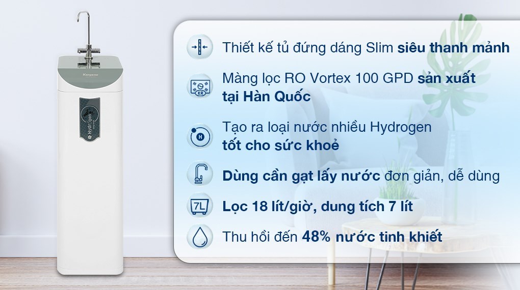 Máy lọc nước RO Hydrogen Kangaroo Slim Duo 2 KG100HD2 8 lõi