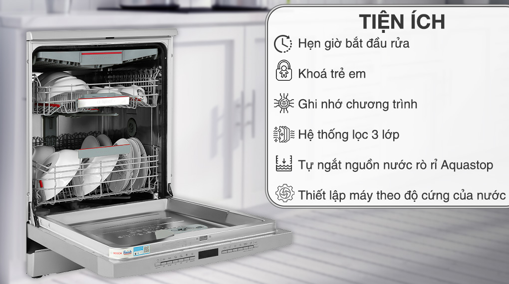 Tiện ích Máy rửa bát độc lập Bosch SMS6ZCI08E