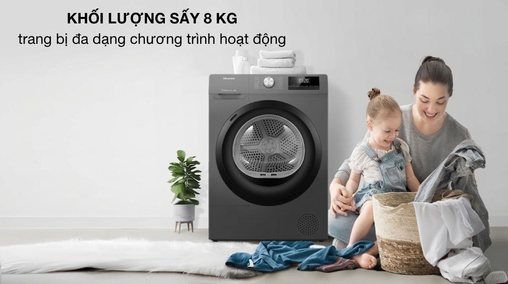 Máy sấy bơm nhiệt Hisense 8 kg DH80N1T - Khối lượng sấy - Chương trình hoạt động