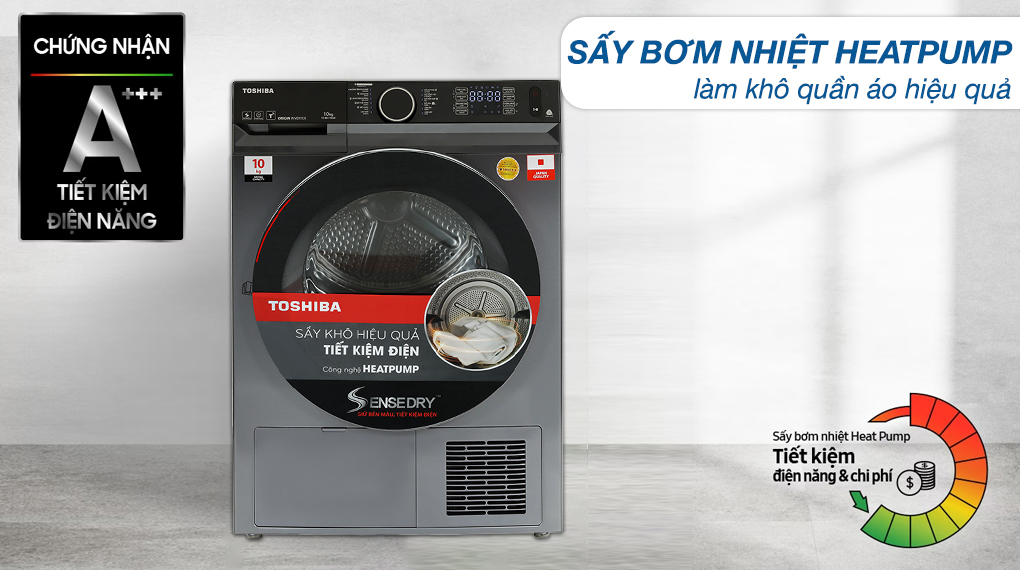 Máy sấy bơm nhiệt Toshiba 10 kg TD-BK110GHV(MK) - Đặc điểm và cơ chế sấy Máy sấy bơm nhiệt Toshiba 10 kg TD-BK110GHV(MK) - Đặc điểm và cơ chế sấy