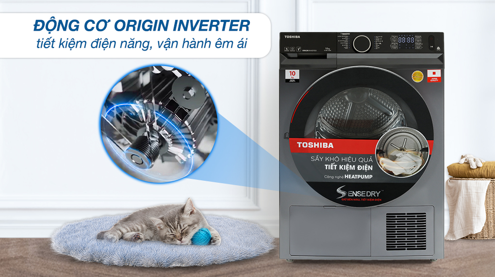 Máy sấy bơm nhiệt Toshiba 10 kg TD-BK110GHV(MK) - Động cơ & công nghệ tiết kiệm điện Máy sấy bơm nhiệt Toshiba 10 kg TD-BK110GHV(MK) - Động cơ & công nghệ tiết kiệm điện