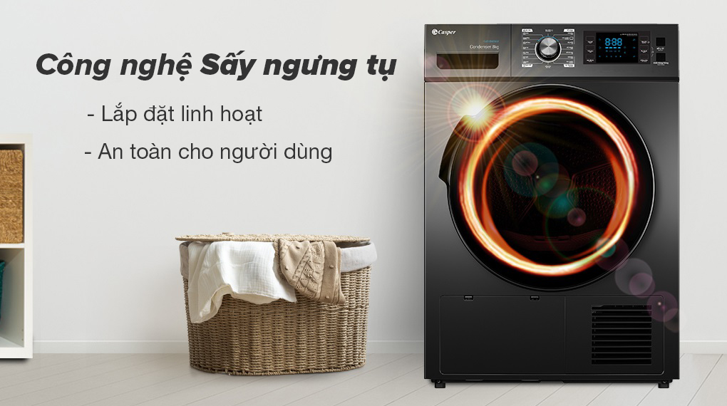 Máy sấy ngưng tụ Casper 8 kg TD – 80CGB - Sử dụng công nghệ sấy ngưng tụ lắp đặt linh hoạt, an toàn cho người dùng Máy sấy ngưng tụ Casper 8 kg TD – 80CGB - Sử dụng công nghệ sấy ngưng tụ lắp đặt linh hoạt, an toàn cho người dùng