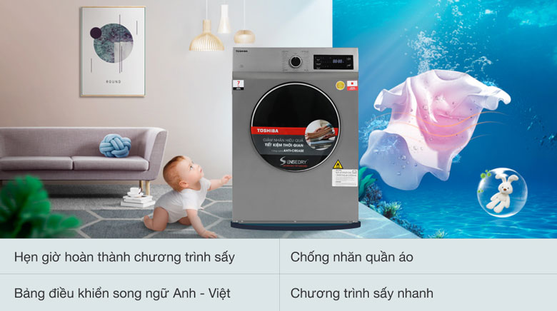 Máy sấy thông hơi Toshiba 7 kg TD-H80SEV(SK) - Nhiều tiện ích thông minh