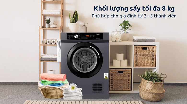 Máy sấy thông hơi Aqua 8kg AQH-V800H.SS - Sấy tối đa 8kg
