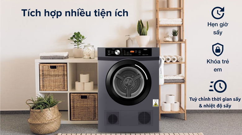 Máy sấy thông hơi Aqua 8kg AQH-V800H.SS - Tích hợp nhiều tính năng tiện lợi
