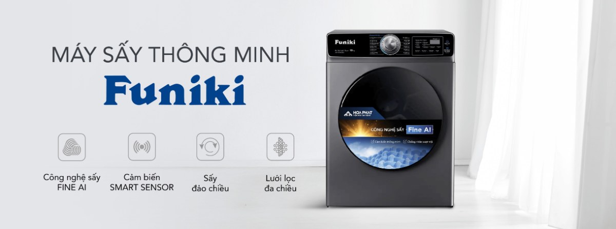 Máy sấy thông hơi Funiki 10 kg HD V6100AG - Máy sấy thông minh Funiki 10 kg