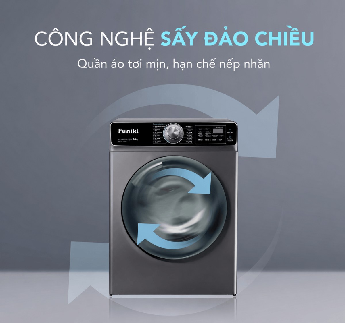 Máy sấy thông hơi Funiki 10 kg HD V6100AG - Sấy đảo chiều, quần áo tơi mịn
