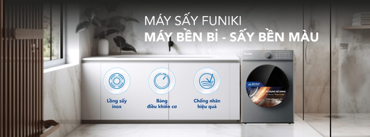 Máy sấy thông hơi Funiki 8 kg HD V680AG - Máy sấy Funiki bền bỉ, sấy bền màu