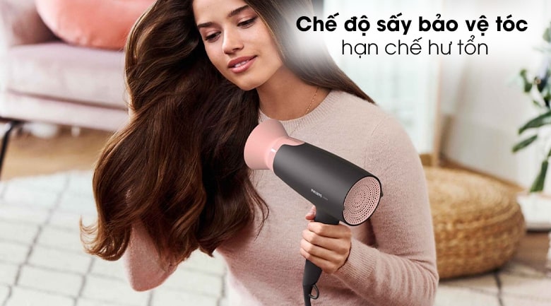 Máy sấy tóc Hommy KF-3122 - Chế độ sấy bảo vệ tóc hạn chế hư tổn Máy sấy tóc Philips BHD350/10 - Chế độ ThermoProtect