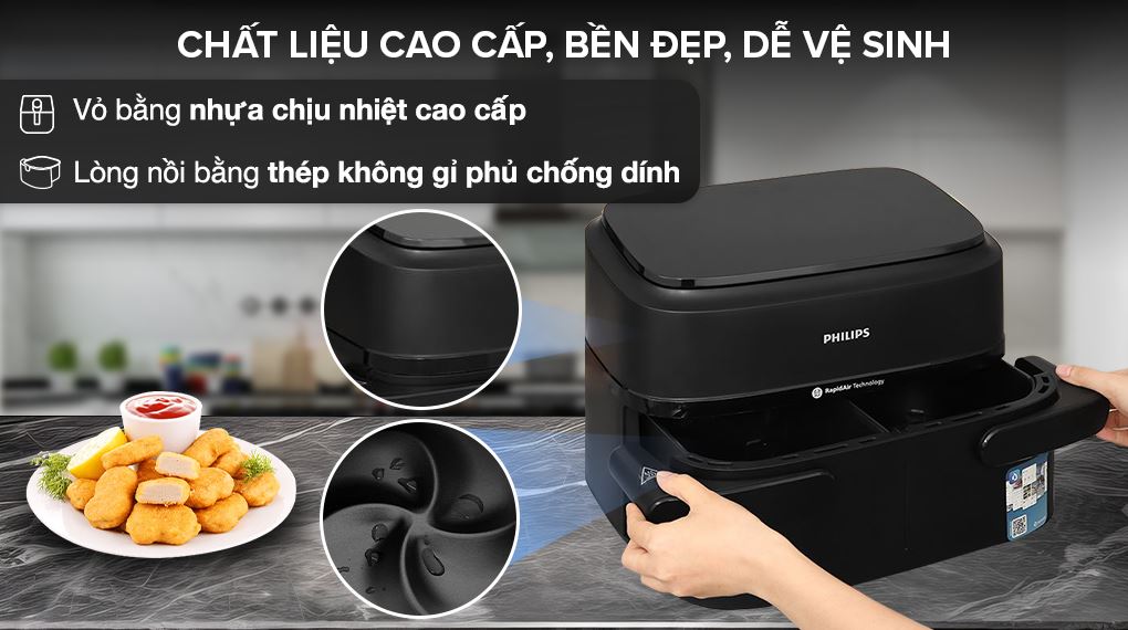 Nồi chiên không dầu hai ngăn Philips 7.1 lít NA150/00 Series 1000 - Kiểu dáng và chất liệu