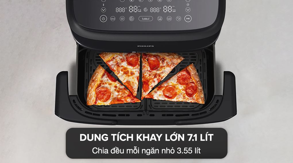 Nồi chiên không dầu hai ngăn Philips 7.1 lít NA150/00 Series 1000 - Hai ngăn hay một khay lớn – tùy bạn