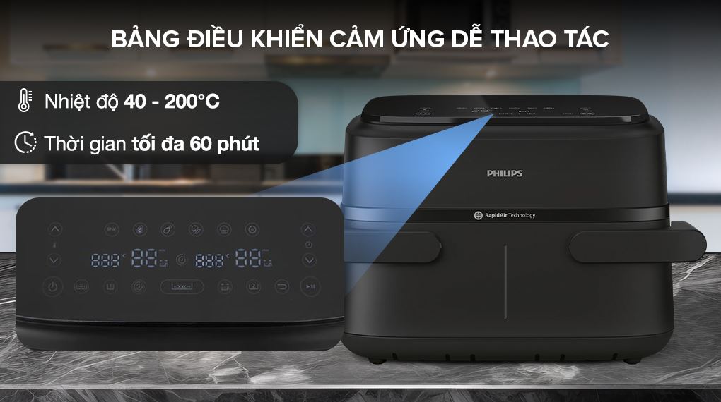Nồi chiên không dầu hai ngăn Philips 7.1 lít NA150/00 Series 1000 - Bảng điều khiển cảm ứng