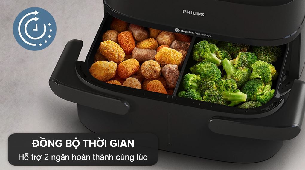 Nồi chiên không dầu hai ngăn Philips 7.1 lít NA150/00 Series 1000 - Sao chép, đồng bộ thời gian và chương trình cài sẵn