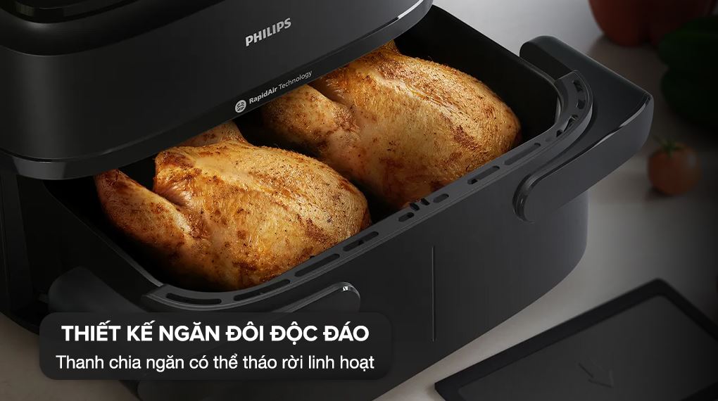 Nồi chiên không dầu hai ngăn Philips 7.1 lít NA150/00 Series 1000 - Hai ngăn hay một khay lớn – tùy bạn