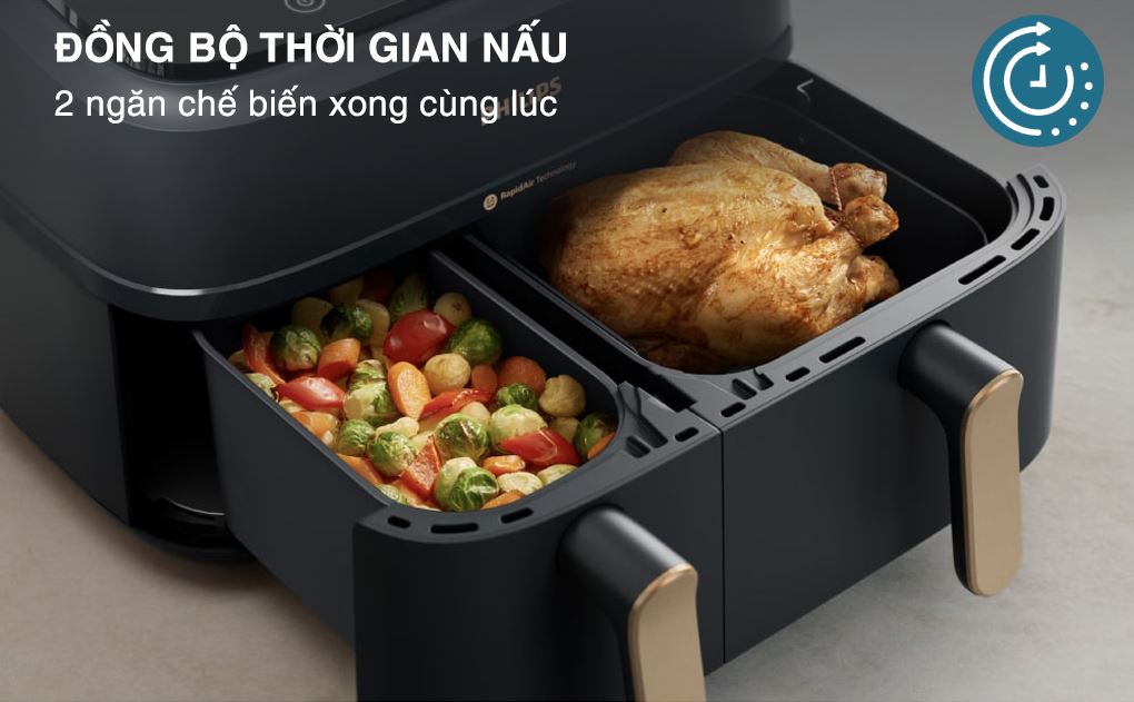 Nồi chiên không dầu hai ngăn Philips 9 lít NA352/00 - Đồng bộ thời gian nấu