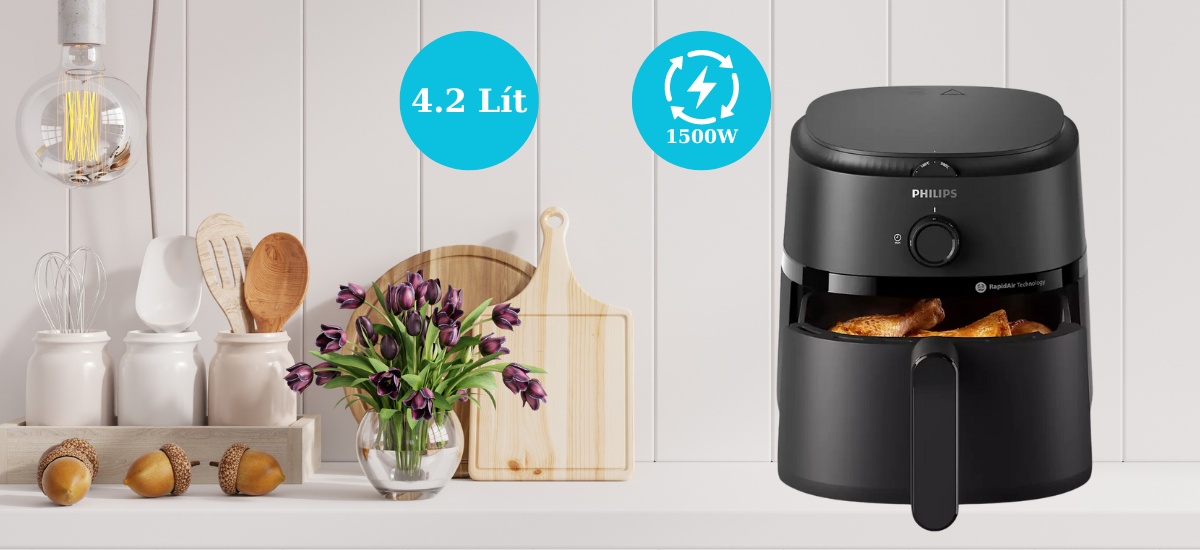 Nồi Chiên Không Dầu Philips 4.2 lít NA120/00 Series 1000 - Dung tích 4.2 lít, công suất 1500W