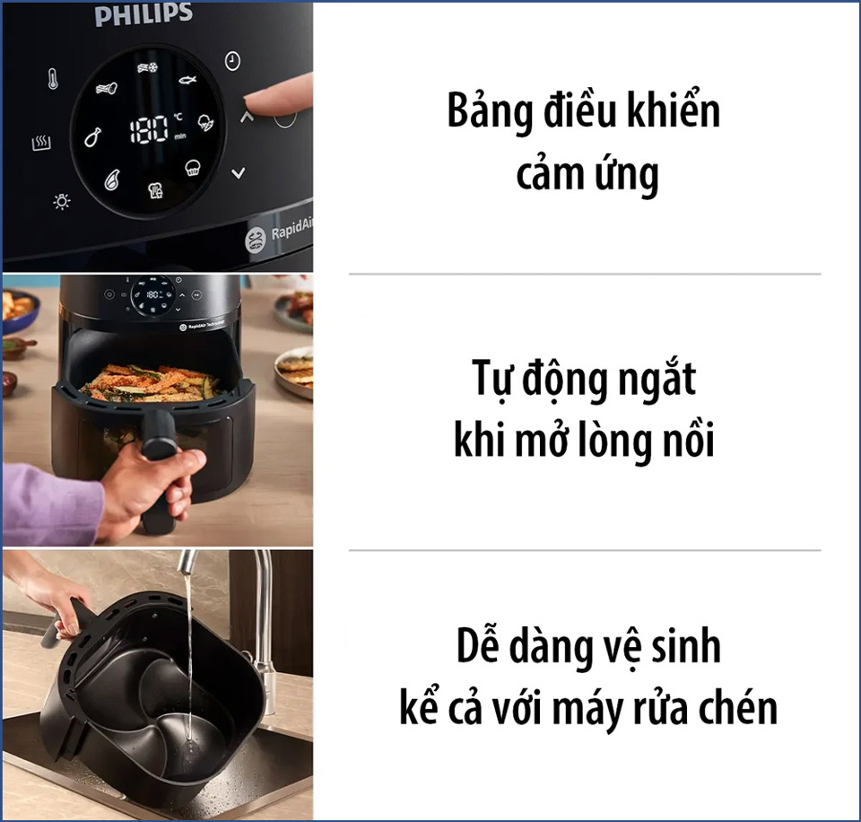 Nồi Chiên Không Dầu Philips 4.2 lít NA220/00 Series 2000 - Tiện ích