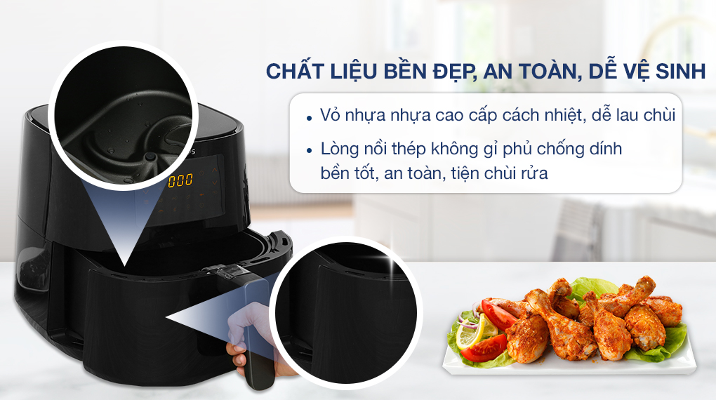 Nồi chiên không dầu Philips HD9280/90 6.2 lít - Chất liệu Nồi chiên không dầu Philips 6.2 lít HD9280/90 Series 5000 - Thiết kế và chất liệu