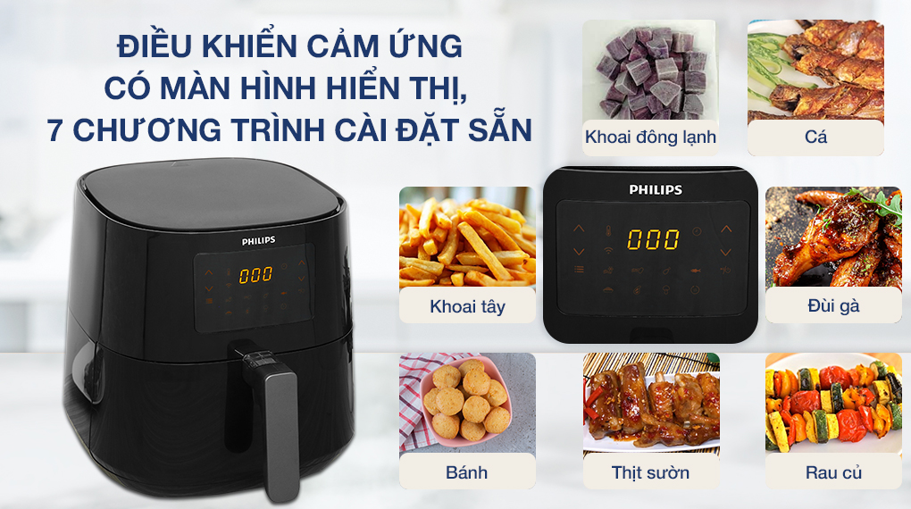 Nồi chiên không dầu Philips HD9280/90 6.2 lít - Bảng điều khiển Nồi chiên không dầu Philips 6.2 lít HD9280/90 Series 5000 - Màn hình cảm ứng, 7 chương trình nấu