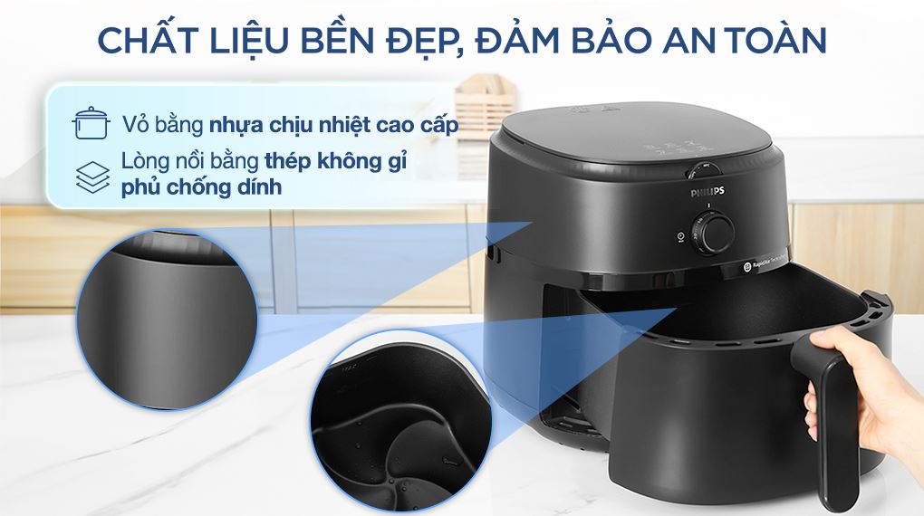 Nồi chiên không dầu Philips NA130/00 6.2 lít - Chất liệu Nồi chiên không dầu Philips 6.2 lít NA130/00 Series 1000 - Thiết kế và chất liệu