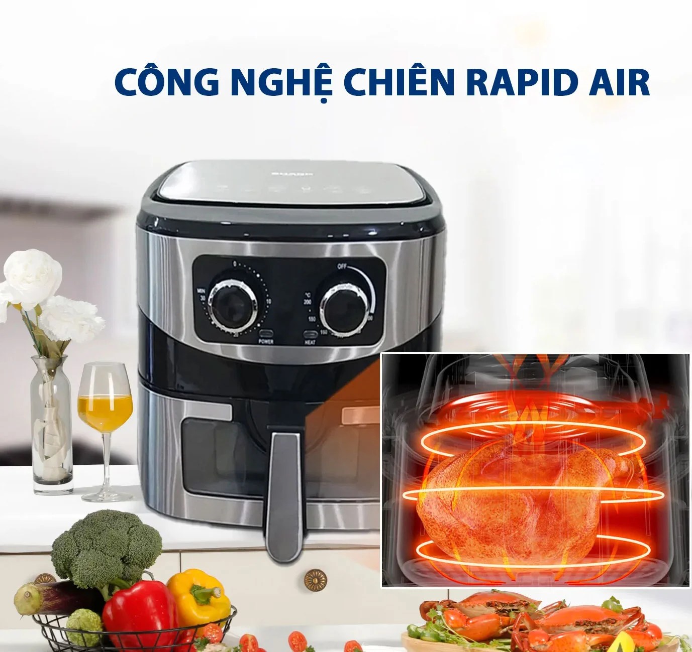 Nồi chiên không dầu Sharp 12 lít KS-12 - Núm vặn cơ, hẹn giờ 30 phút