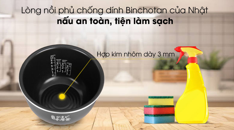 Lòng nồi phủ Binchotan chống dính, bền bỉ - Toshiba RC-10IP1PV