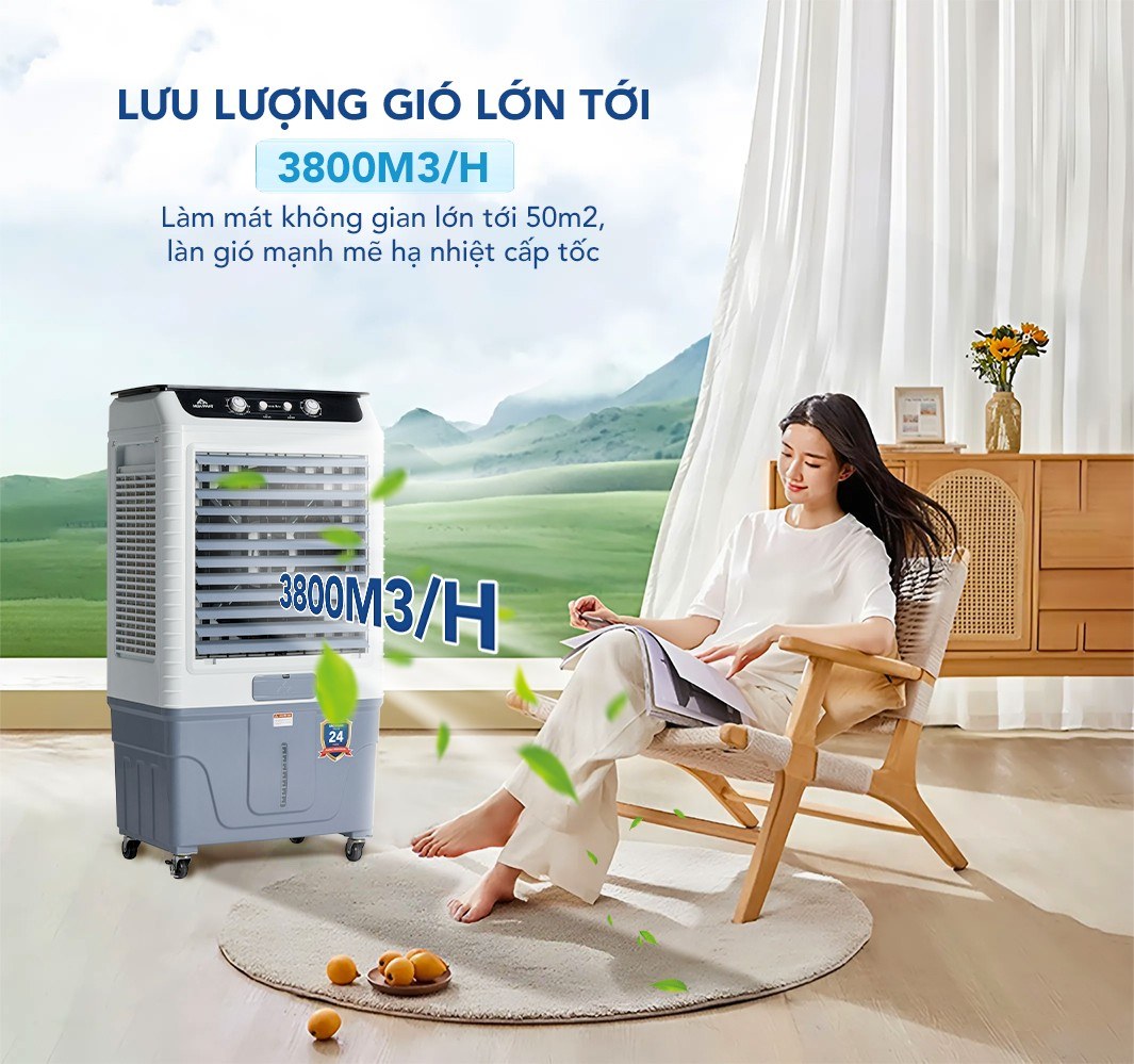 Quạt điều hòa Hòa Phát 55 lít HPCF1-062 - Lưu lượng gió 3.800 m³/h, bình nước 55 lít