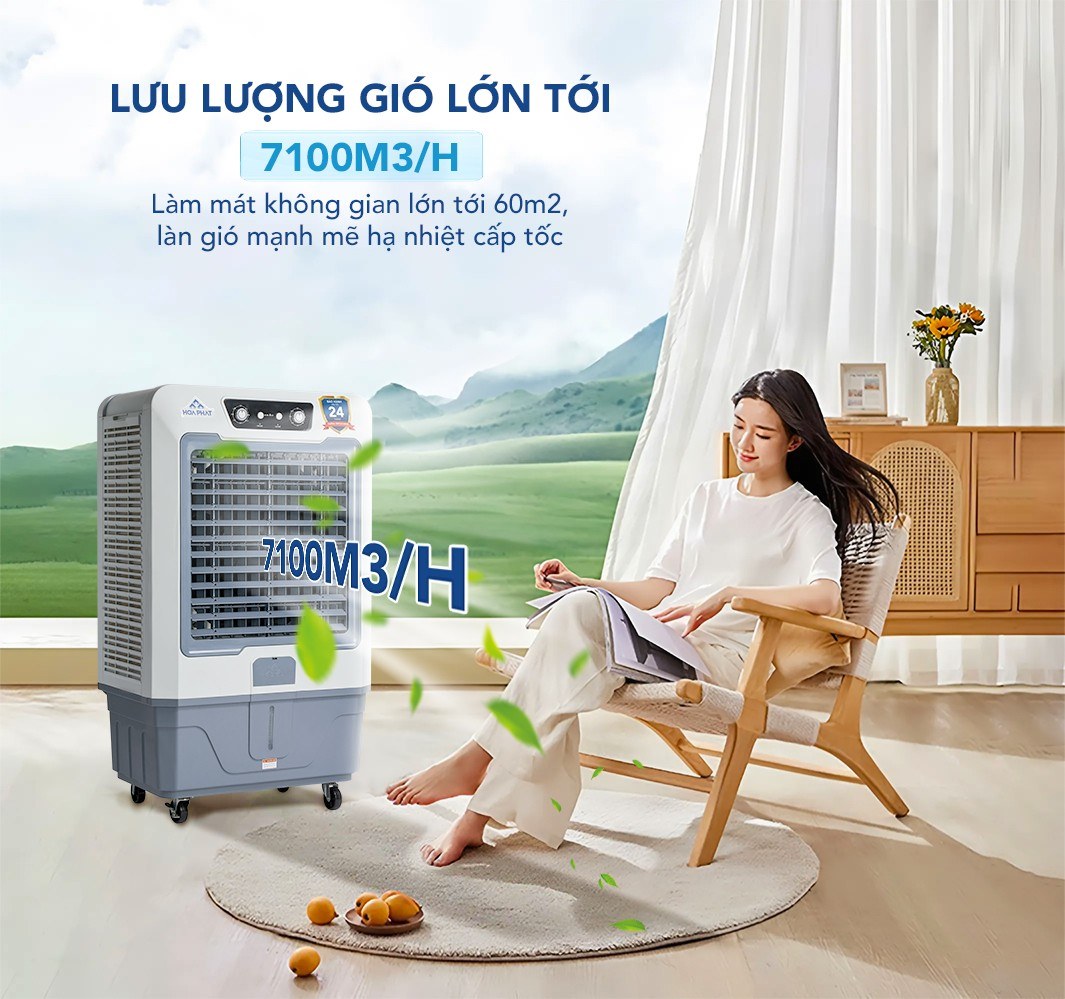 Quạt điều hòa Hòa Phát 70 lít HPCF1-072 - Lưu lượng gió 7.100 m³/h, bình nước 70 lít