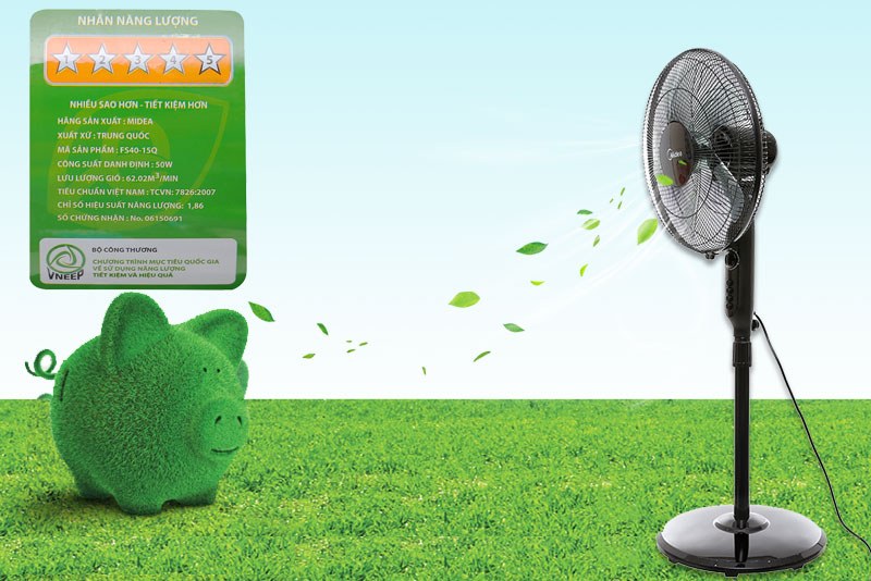 Quạt đứng Midea 5 cánh 40cm FS40-15Q - Sản phẩm đạt tiêu chuẩn 5 sao về tiết kiệm năng lượng của Bộ Công Thương