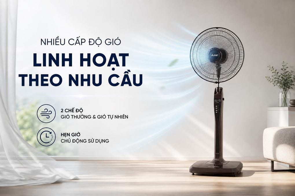 Quạt đứng Mitsubishi 3 cánh điều khiển từ xa 40cm LV16-RB Hàng Thái Lan - Điều chỉnh linh hoạt với nhiều cấp độ gió và chế độ gió tự nhiên