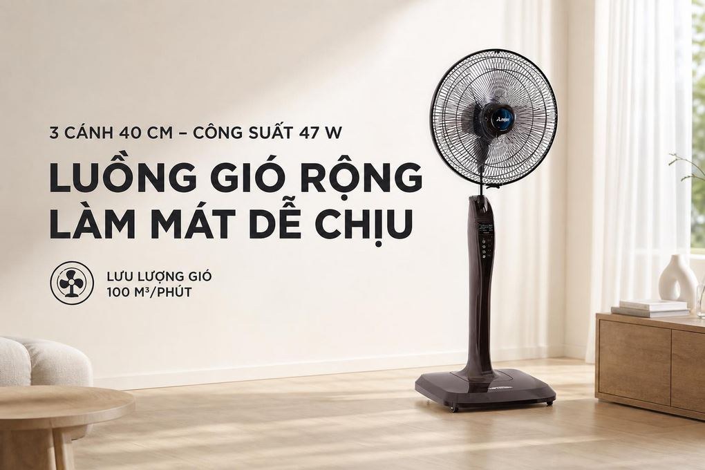 Quạt đứng Mitsubishi 3 cánh điều khiển từ xa 40cm LV16-RB Hàng Thái Lan - Luồng gió rộng, làm mát dễ chịu với 3 cánh 40 cm và công suất 47 W