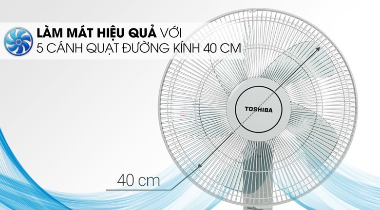 Quạt đứng Toshiba 5 cánh 40cm F-LSA10(H)VN – Màu Xám - Thiết kế 5 cánh quạt với đường kính dài 40 cm, trải gió rộng rãi