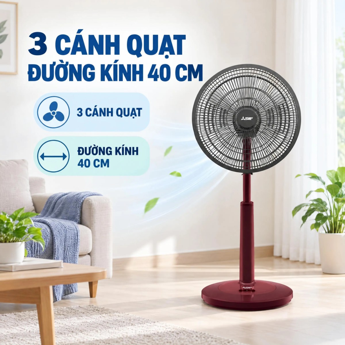 Quạt lửng Mitsubishi 3 cánh 40cm R16A-GC Hàng Thái Lan - Điều chỉnh chiều cao từ 82 - 102 cm