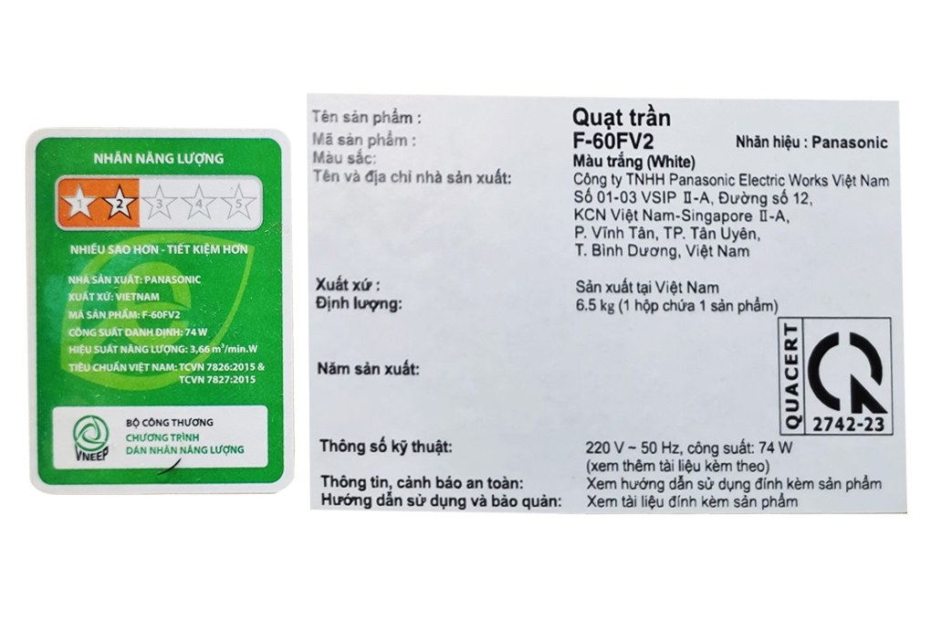 Quạt trần Panasonic 3 cánh 150cm F-60FV2 - Thương hiệu Nhật Bản