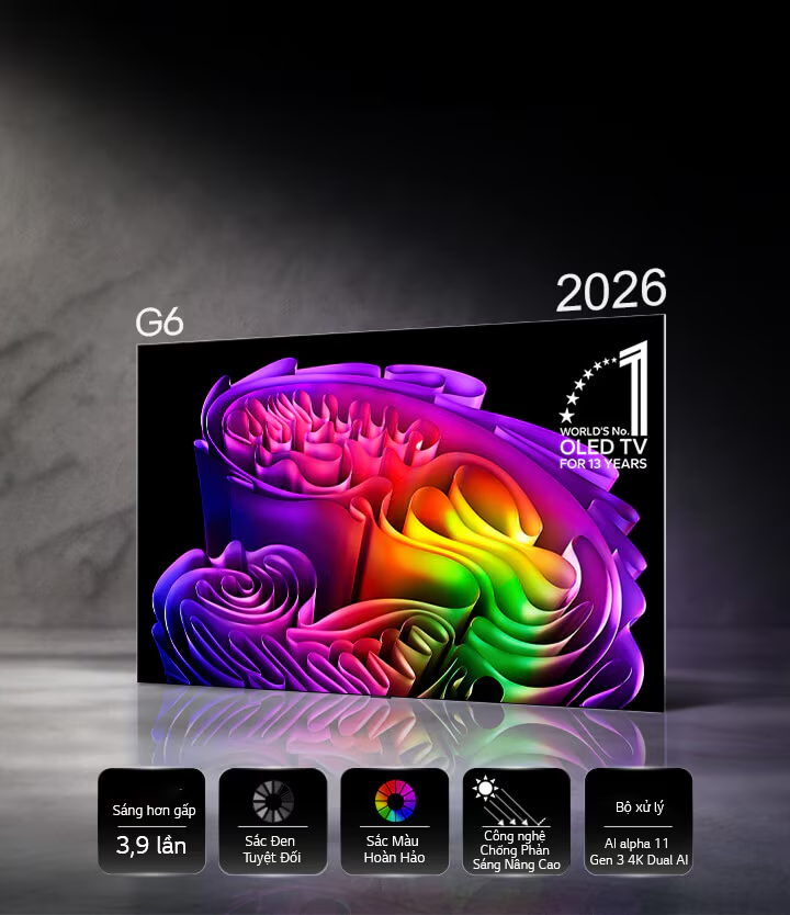 Smart Tivi OLED LG AI 4K 77 inch OLED77G6PSA - Hyper Radiant Color – sáng hơn tới 3,9 lần